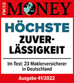 Testsieger FOCUS-MONEY „Zuverlässigkeit“ 2022 mit der Auszeichnung HÖCHSTE ZUVERLÄSSIGKEIT.