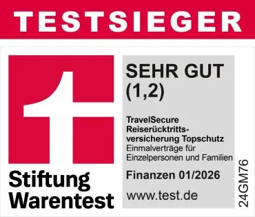 FINANZTEST Testsieg | Stiftung Warentest 01/2026: Reiserücktrittsversicherung für Familien und Einzelpersonen