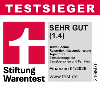 Grafik Finanztest 2025 Testsieger Reiserücktrittsversicherung Familie