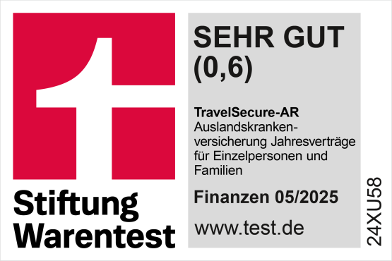 Finanztest SEHR GUT 2024 Auslandskrankenversicherung bis 56 Tage für Familien