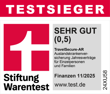Grafik Testsieger Finanztest 11/2025 Reisekrankenversicherung Jahresverträge