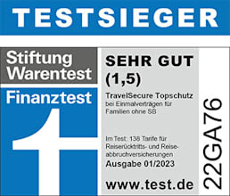 TravelSecure Topschutz (Reiserücktritt + Reiseabbruch) Familien Testsieger Note SEHR GUT (1,5) TravelSecure Topschutz (Reiserücktritt + Reiseabbruch) Familien Testsieger Note SEHR GUT (1,5)